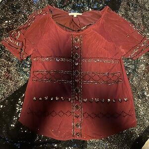 Miss Me Burgundy Embellished Blouse